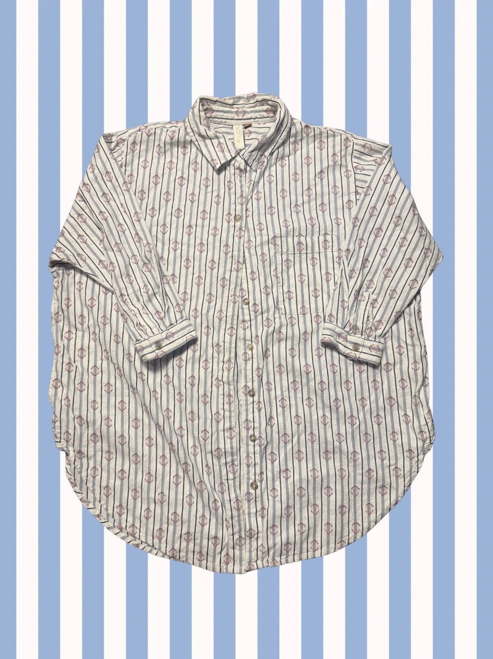 Anthopologie PILCRO - Striped Button-Up Shirt in White with Pink Accent - XSP